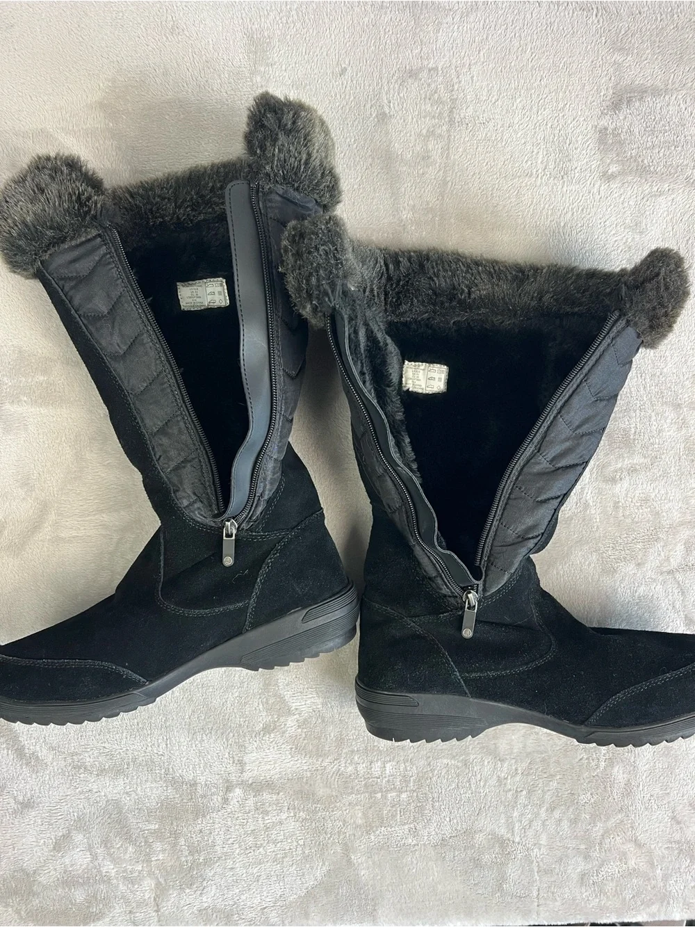 Lands' End Sophia Tall Winter Snow Boots Black Suede Faux Fur Size 8.5